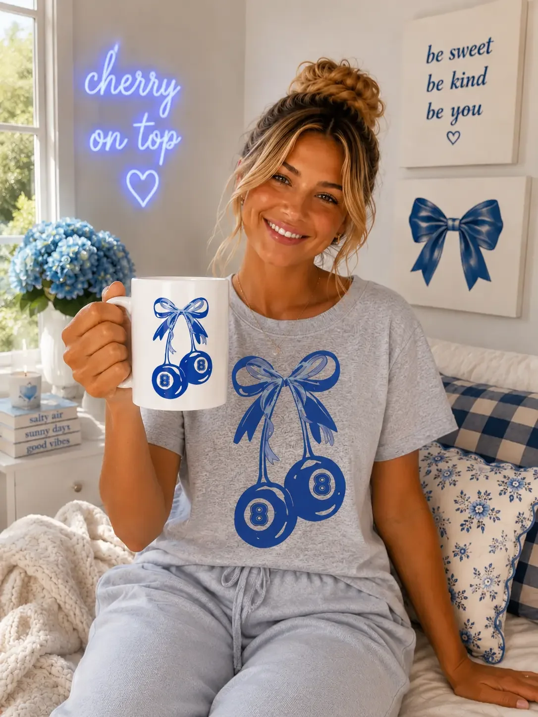 Blue 8-Ball Cherry Coquette Bow Mug