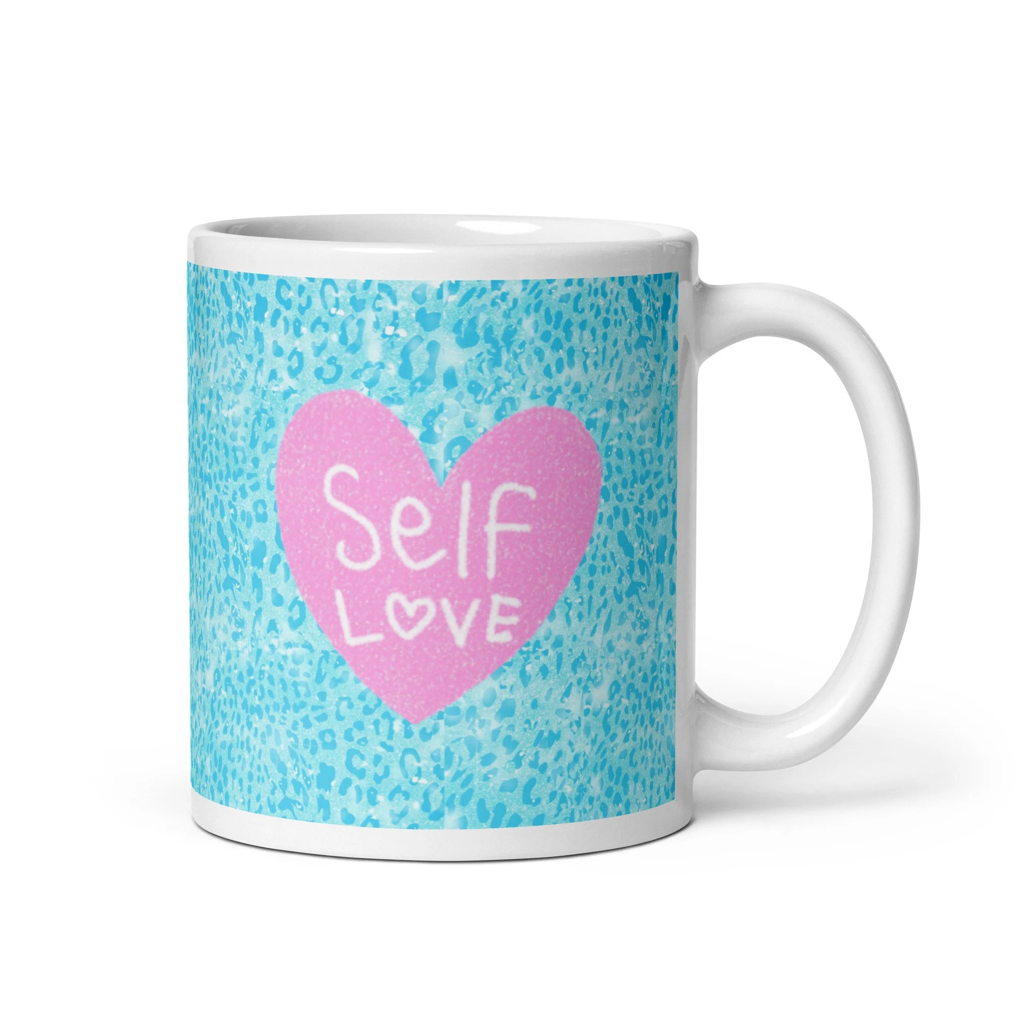 'Self Love' Blue Leopard Print 11 oz Mug