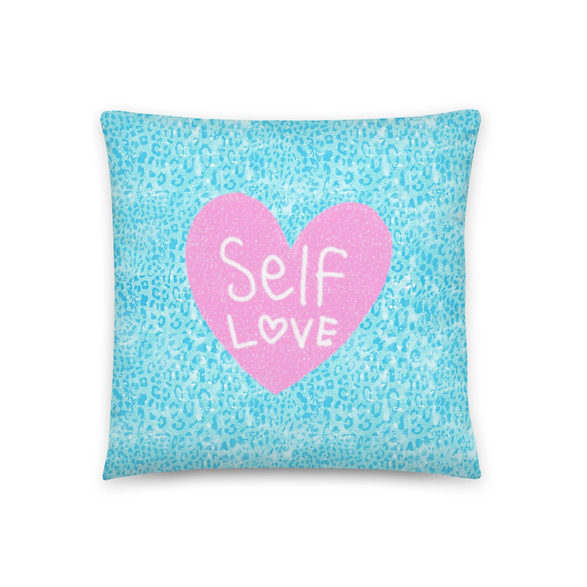 "Self Love" Blue Leopard Print Preppy Throw Pillow - Preppy Room Decor