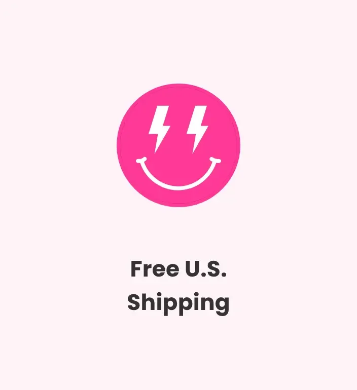 Free US shipping trust badge for Doodles and Saffron with a pink smiley face icon featuring lightning bolt eyes. (Copy) (Copy) (Copy) (Copy)