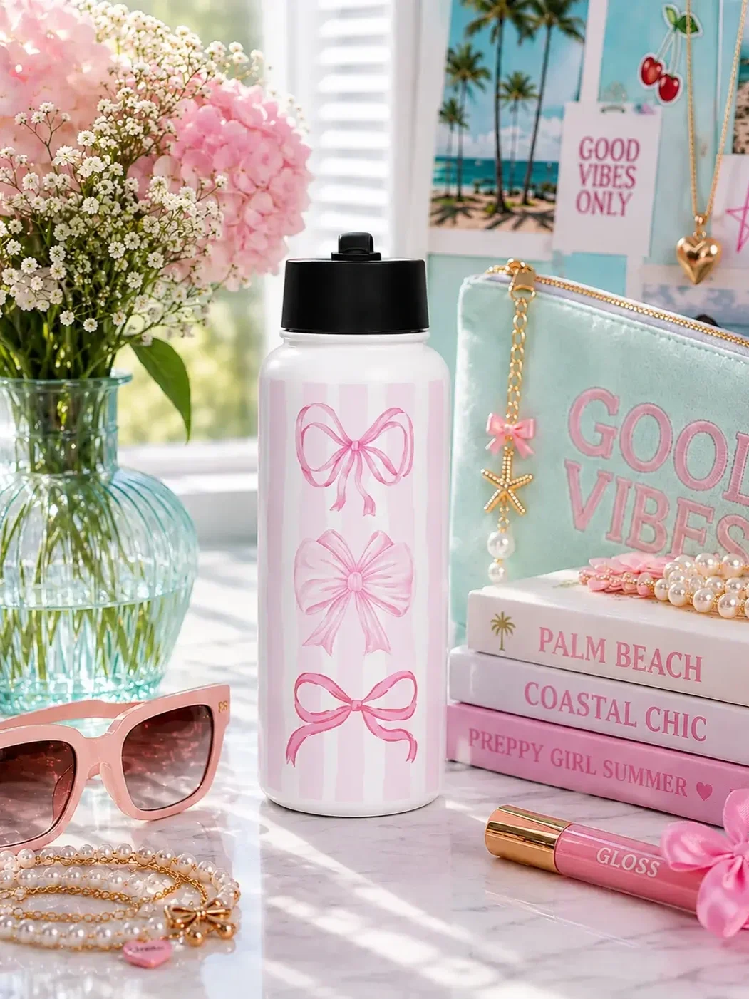 preppy-pink-coquette-bows-insulated-water-bottle.webp