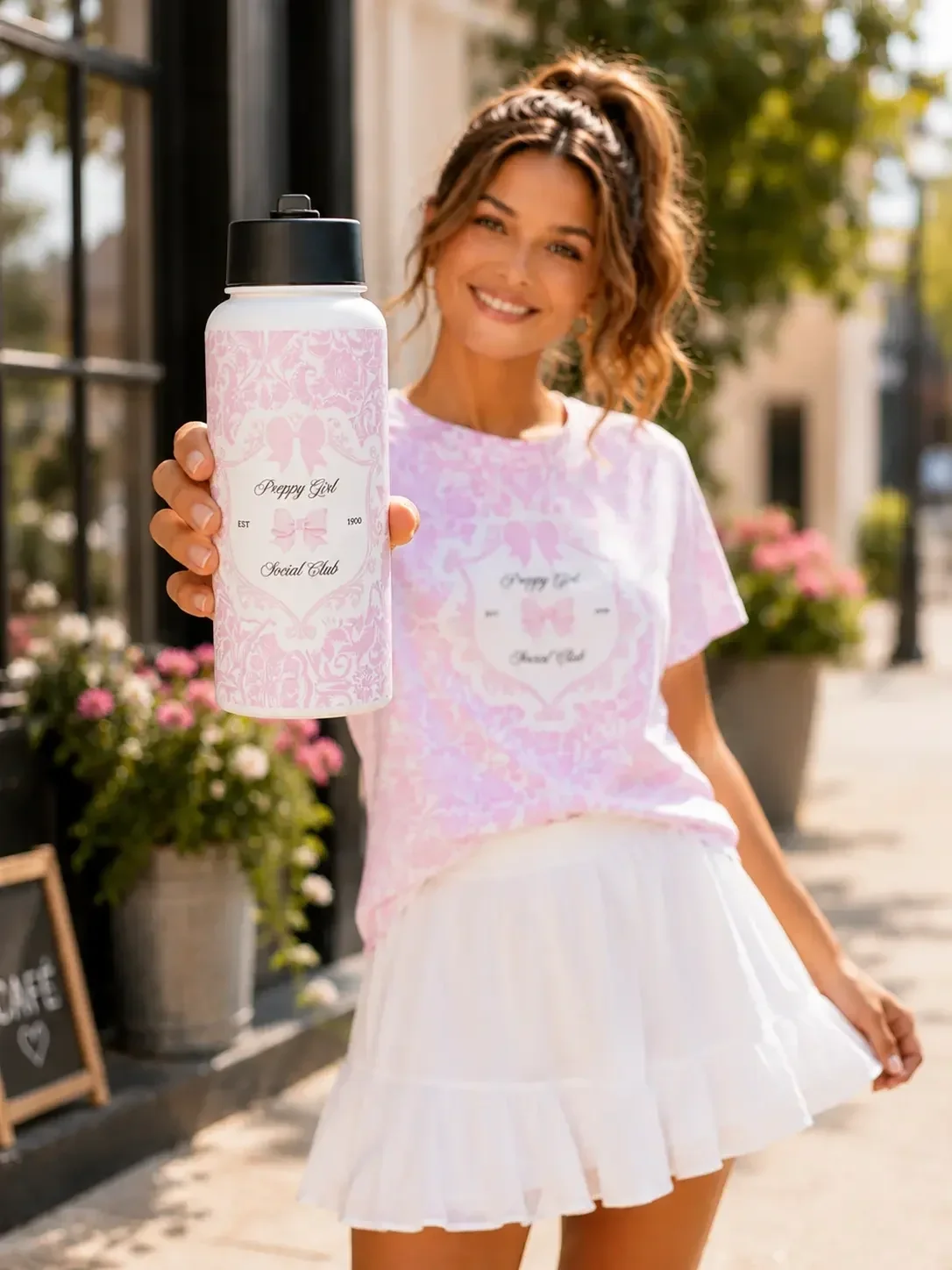 preppy-girl-social-club-water-bottle-matching-damask-tshirt.webp