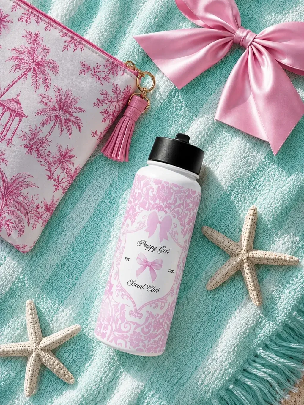 preppy-girl-social-club-pink-damask-beach-water-bottle.webp