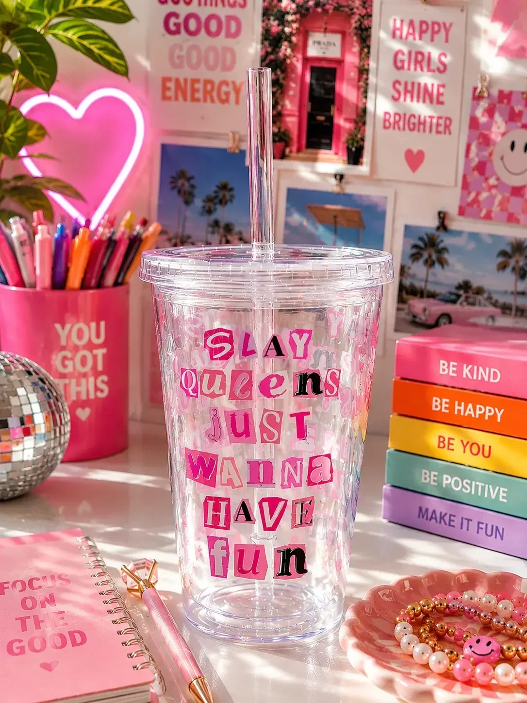preppy-slay-queens-clear-tumbler-cup-pink-desk-decor.webp