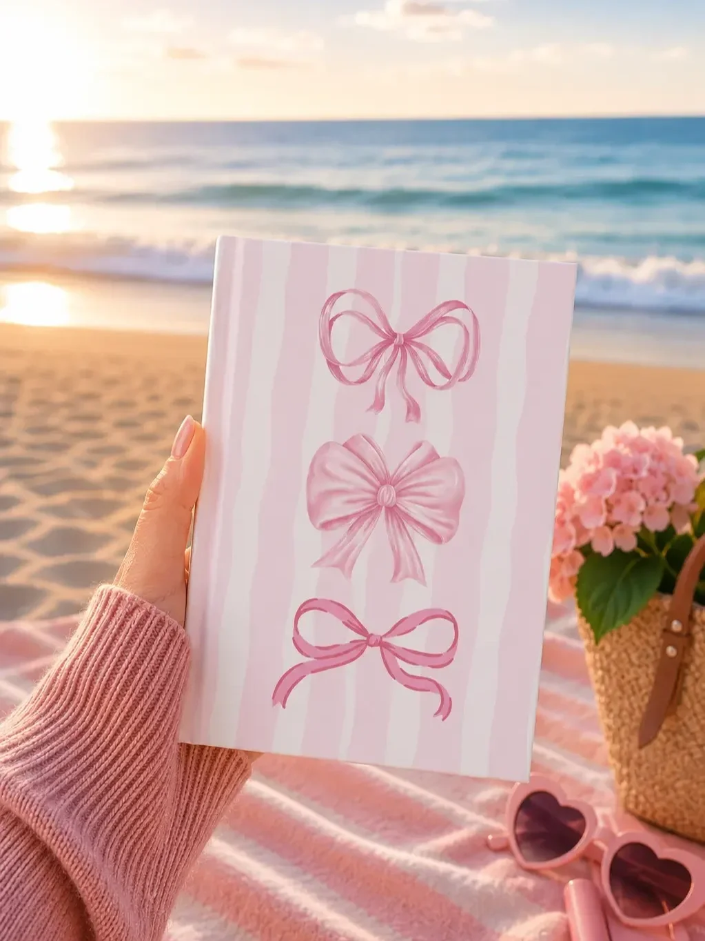 beach-hand-holding-pink-bow-striped-journal.webp