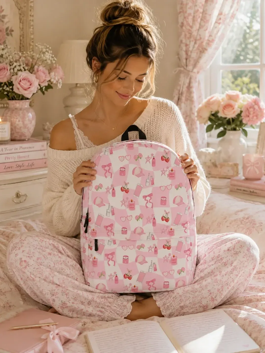 pink-preppy-icon-backpack-bedroom-lifestyle-modeling.webp