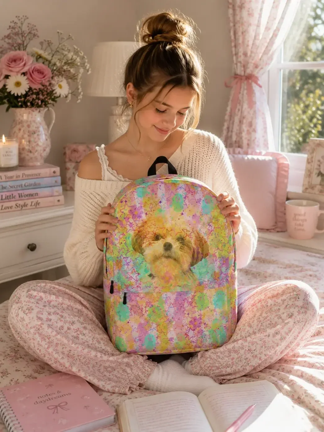 rainbow-star-dog-backpack-bedroom-lifestyle-modeling.webp