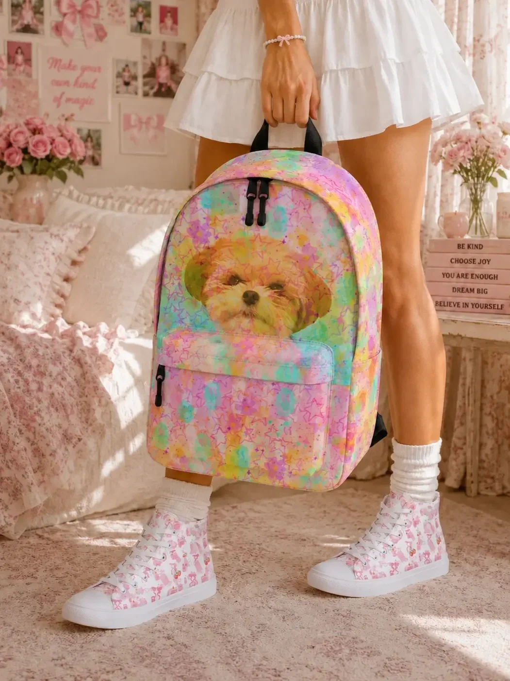 rainbow-star-dog-backpack-sneakers-outfit.webp