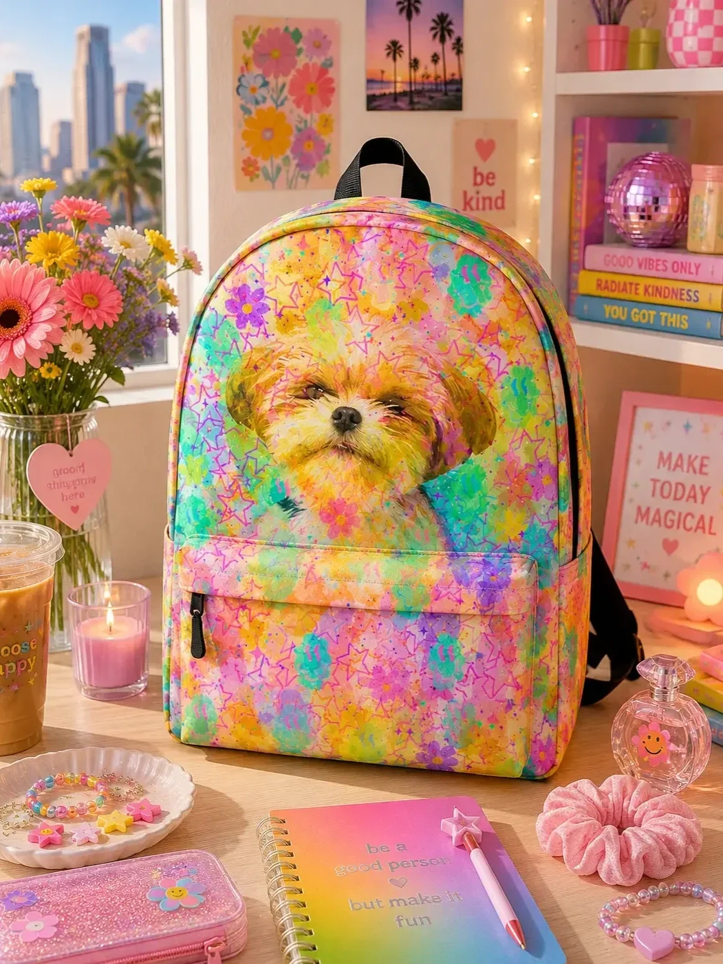 rainbow-star-dog-print-backpack-aesthetic-desk-setup.webp