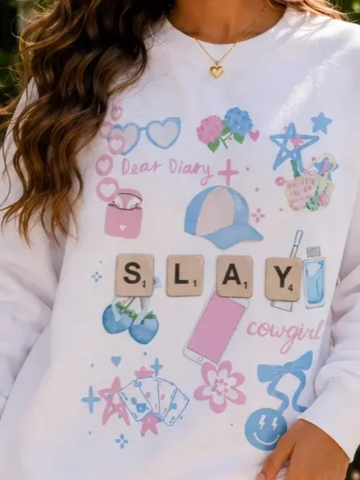 womens-white-slay-cowgirl-doodle-graphic-sweatshirt-close-up.webp