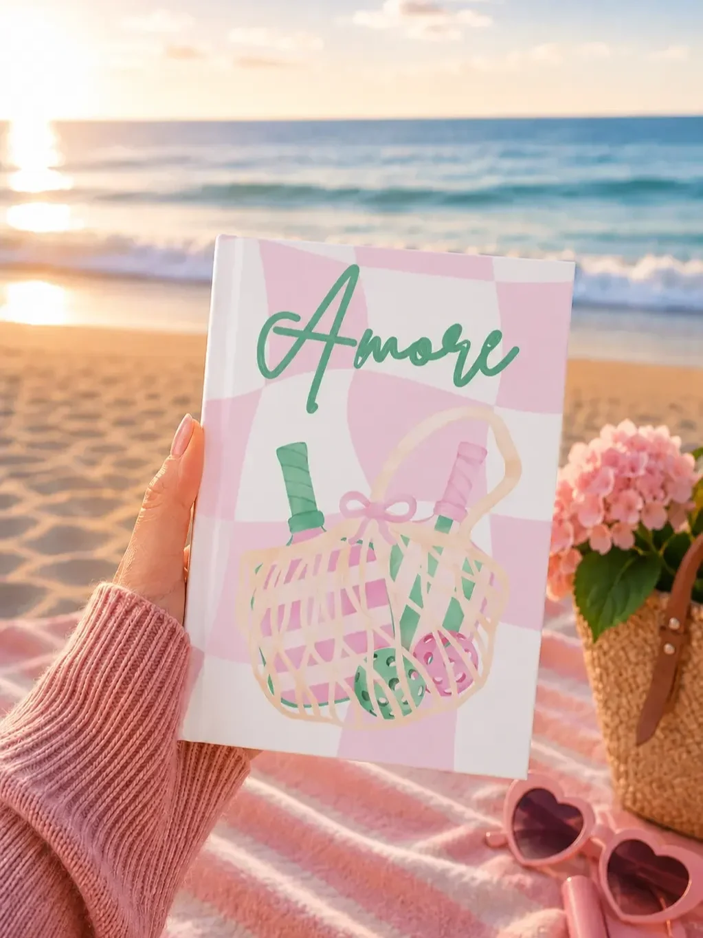 beach-hand-holding-pink-amore-pickleball-journal.webp