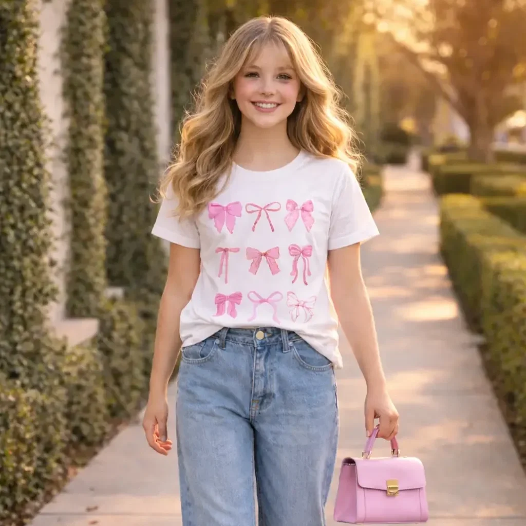 girls-pink-coquette-bows-tee-walking-path.webp