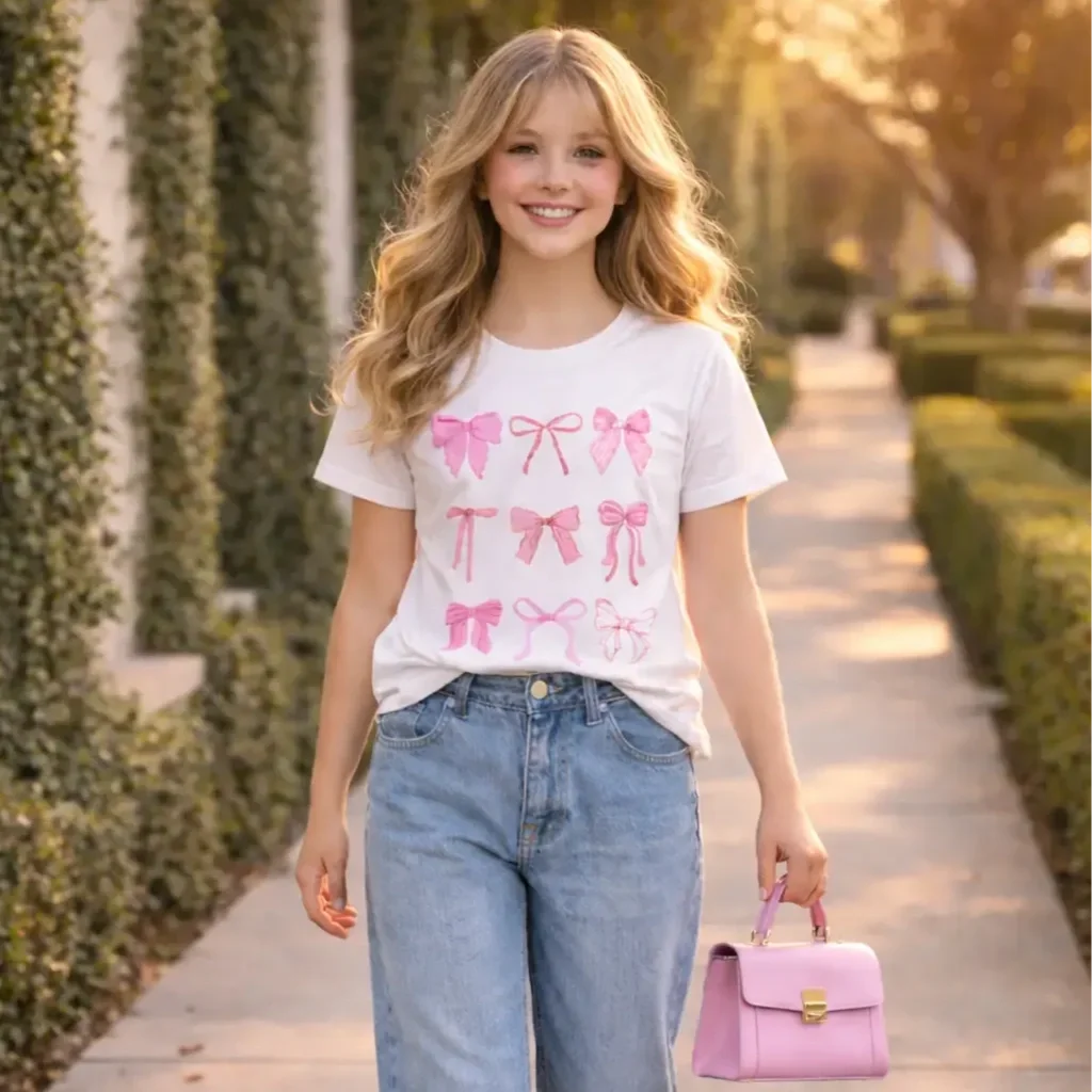 girls-pink-coquette-bows-tee-walking-path.webp