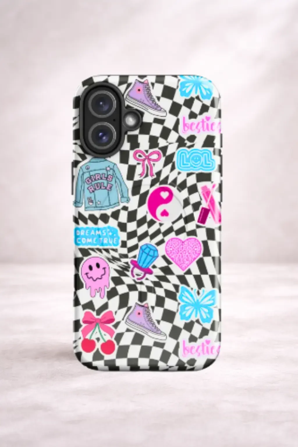 Retro Checkered Y2K Collage iPhone Case