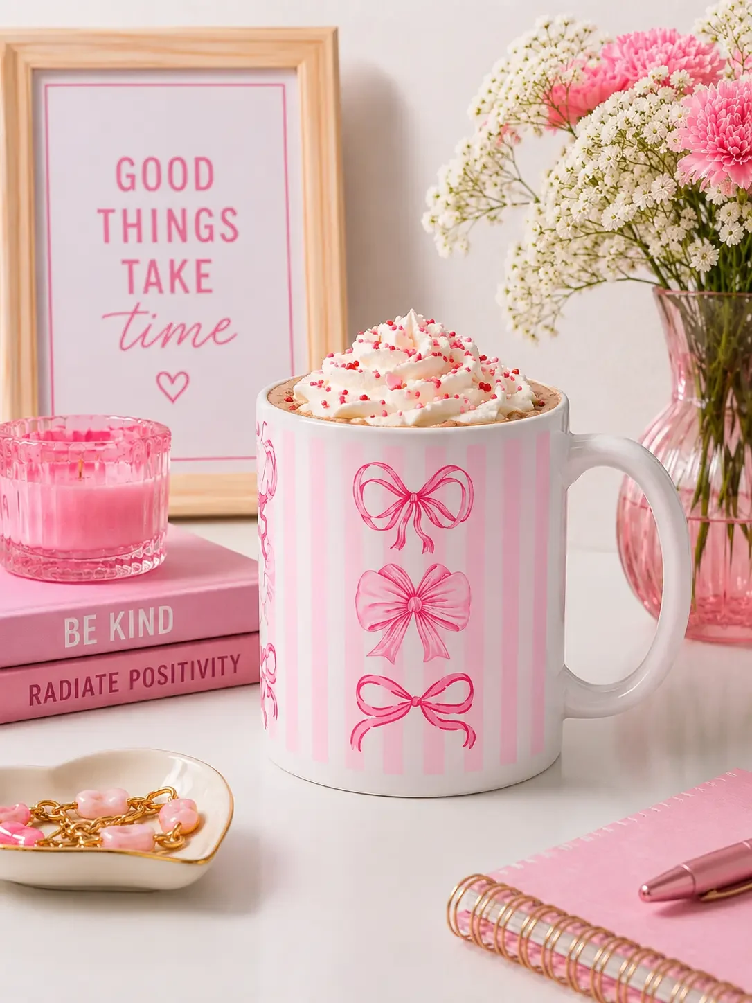 Pink Ribbon Bows Coquette Mug
