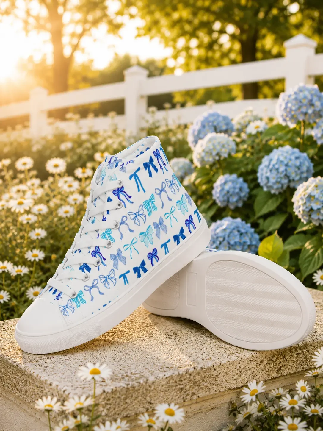 blue-coquette-bow-canvas-sneakers-garden-display-view.webp