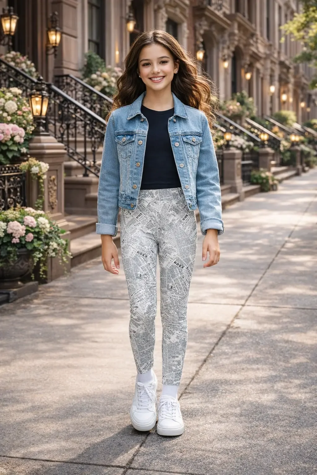 Girls' Y2K Newsprint Aesthetic Leggings