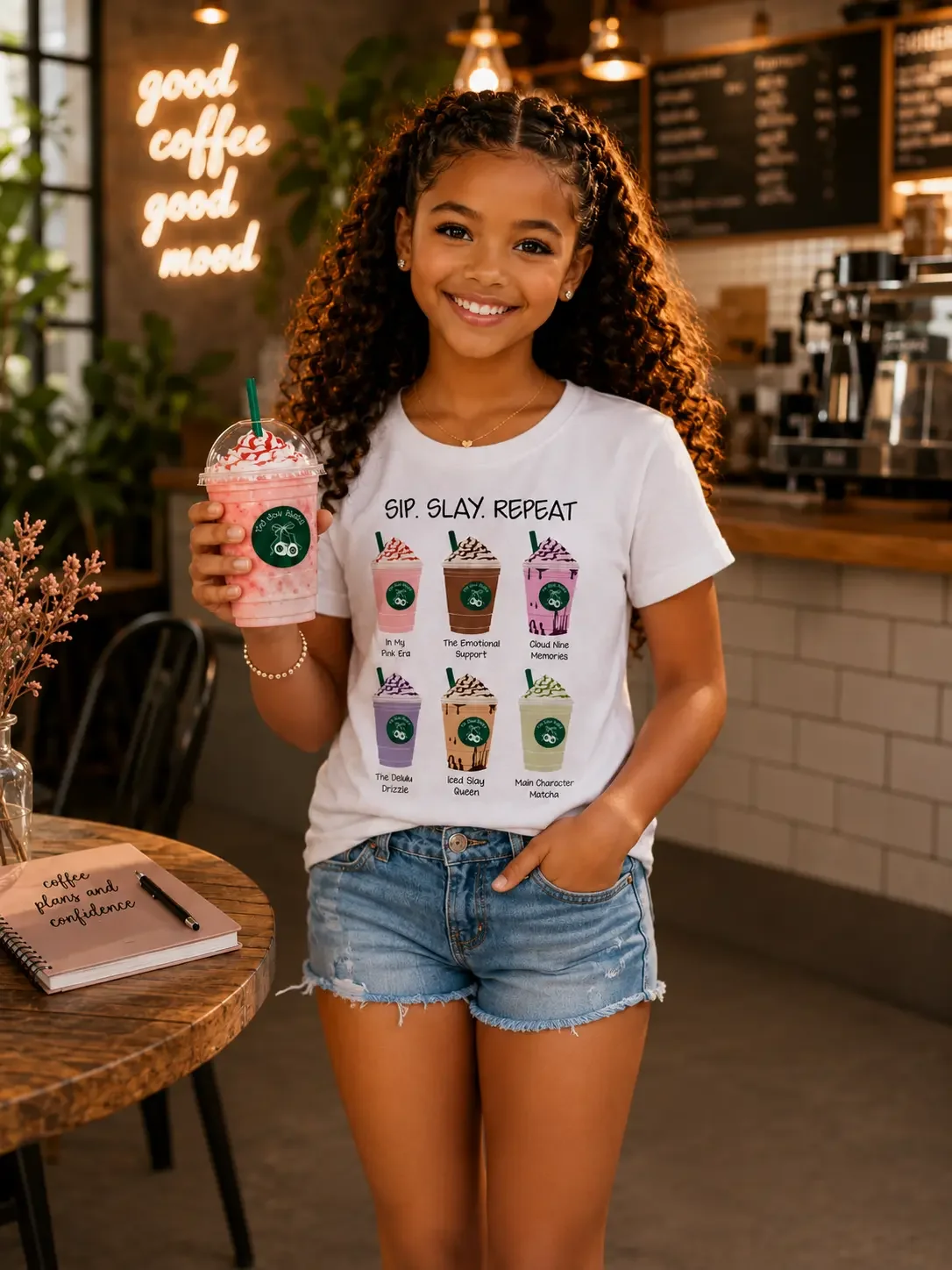 Sip Slay Repeat Frappe Preppy Girls Tee
