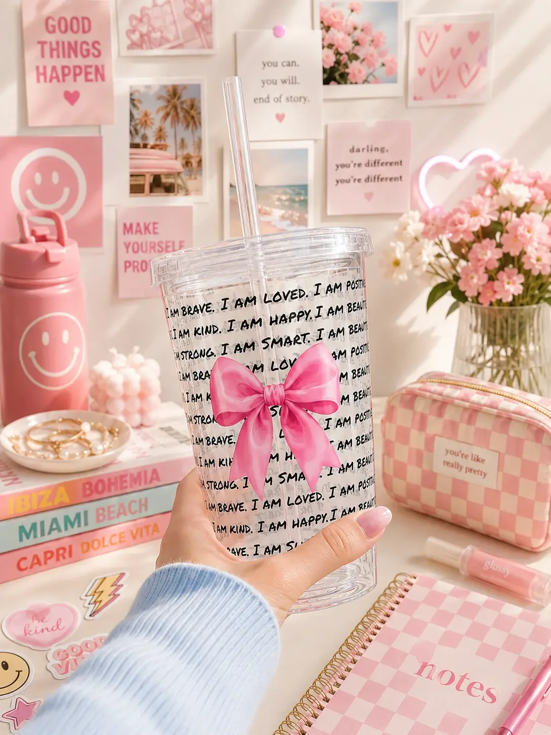 "I Am" Affirmation Pink Coquette Tumbler