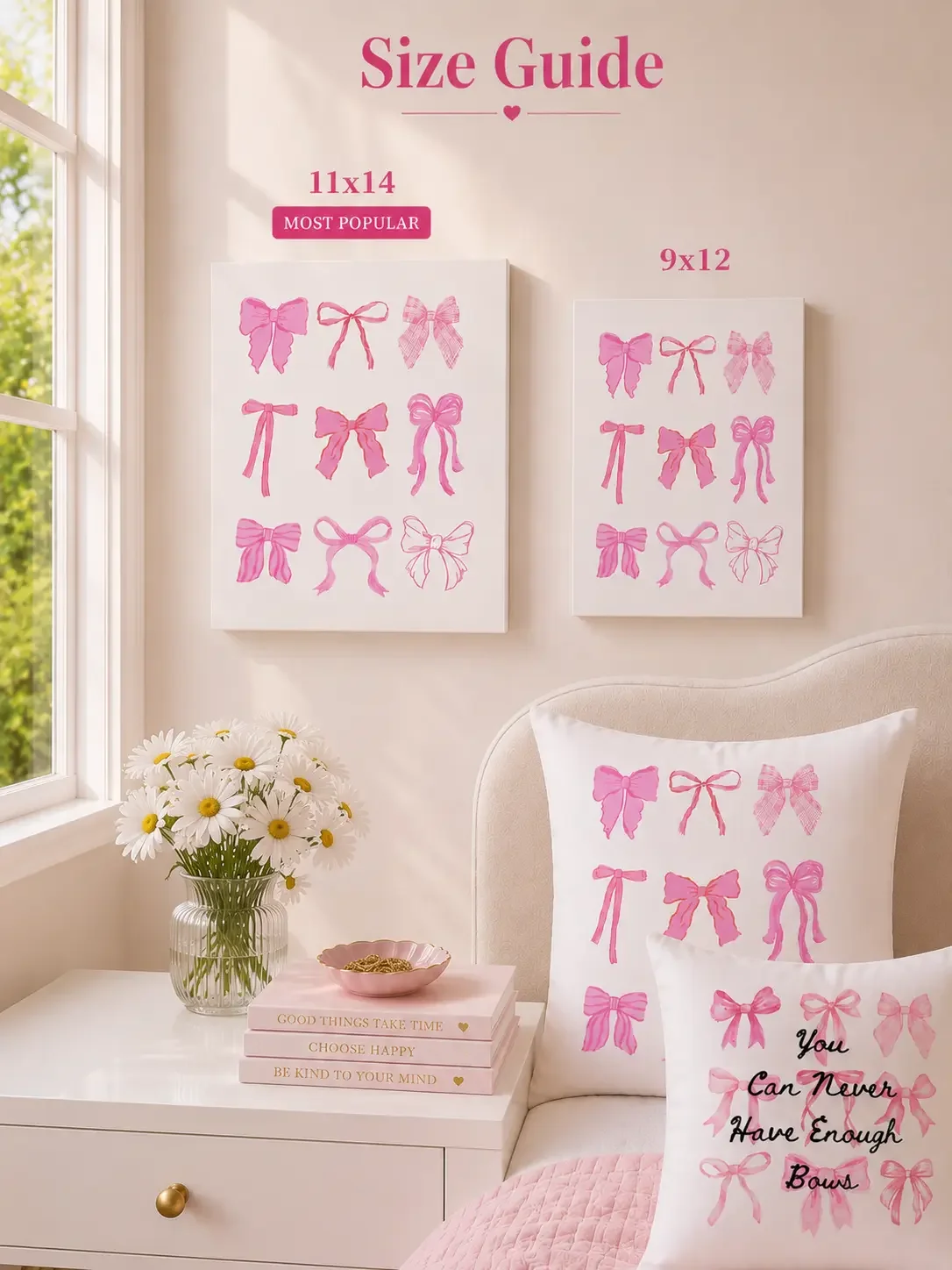 Preppy Bows and Stamps Preppy-coquette-bow-and-stamp-grid-canvas-wall-art