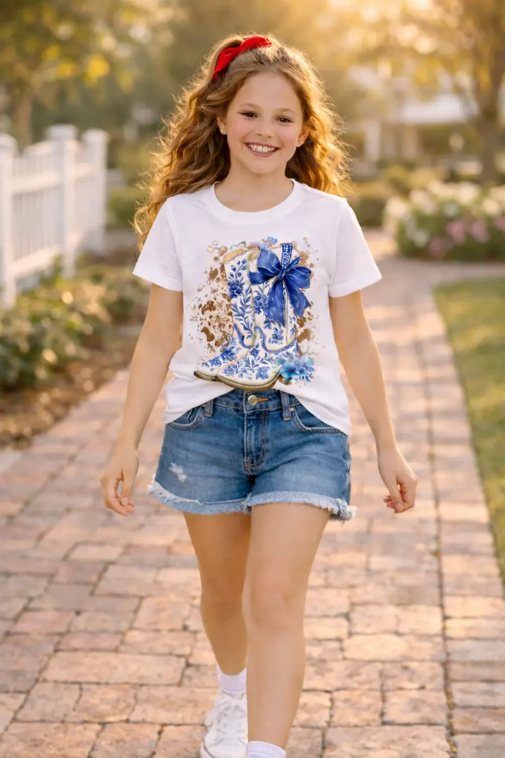 Blue Floral Chinoiserie Cowboy Boots T-Shirt