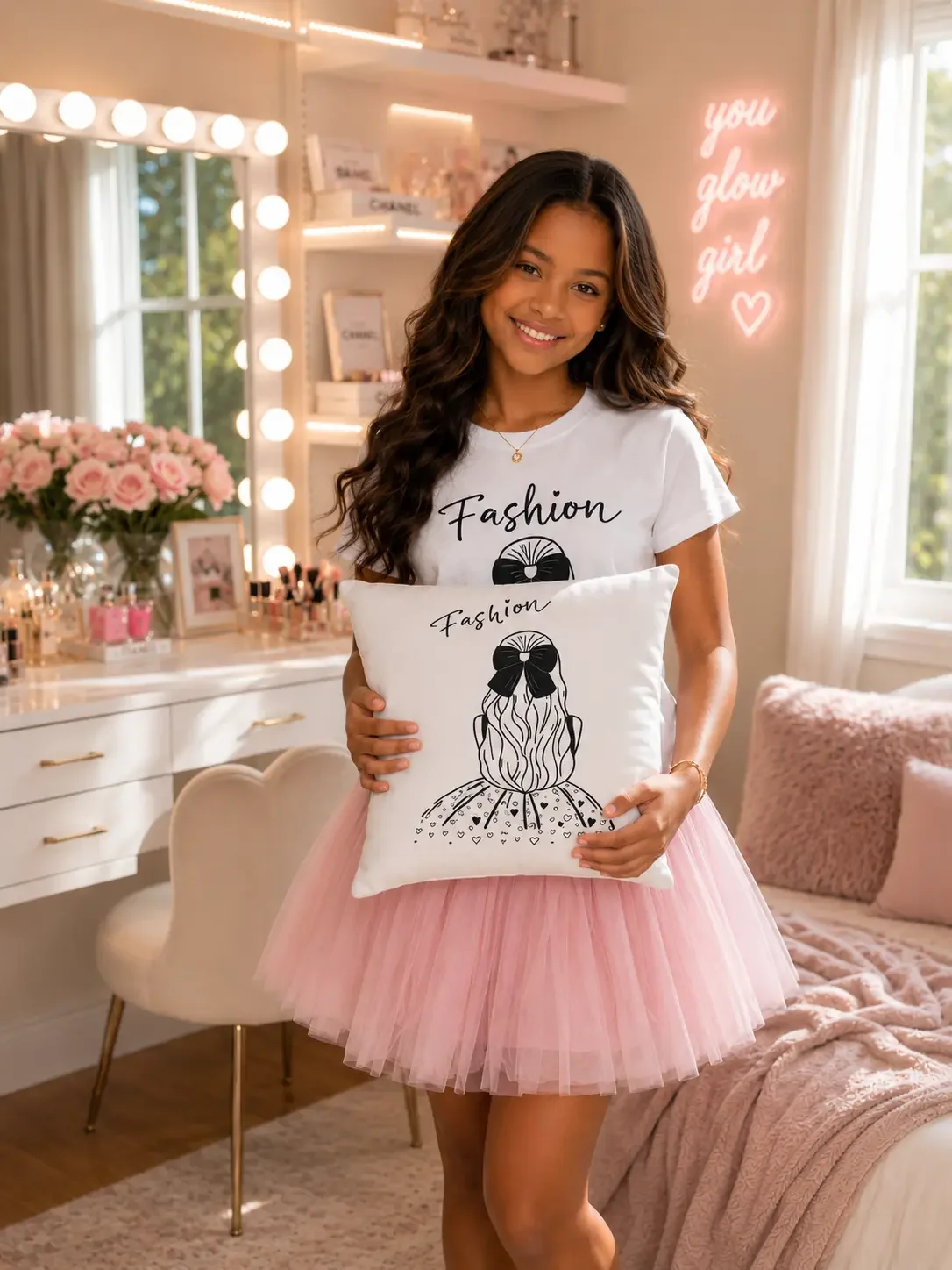 Fashion Illustration Coquette Hair Bow Pillow