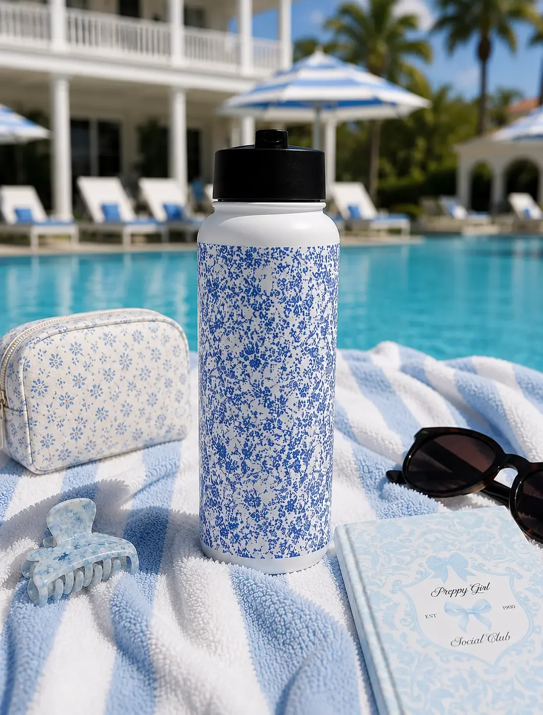 Blue Chinoiserie Floral Water Bottle