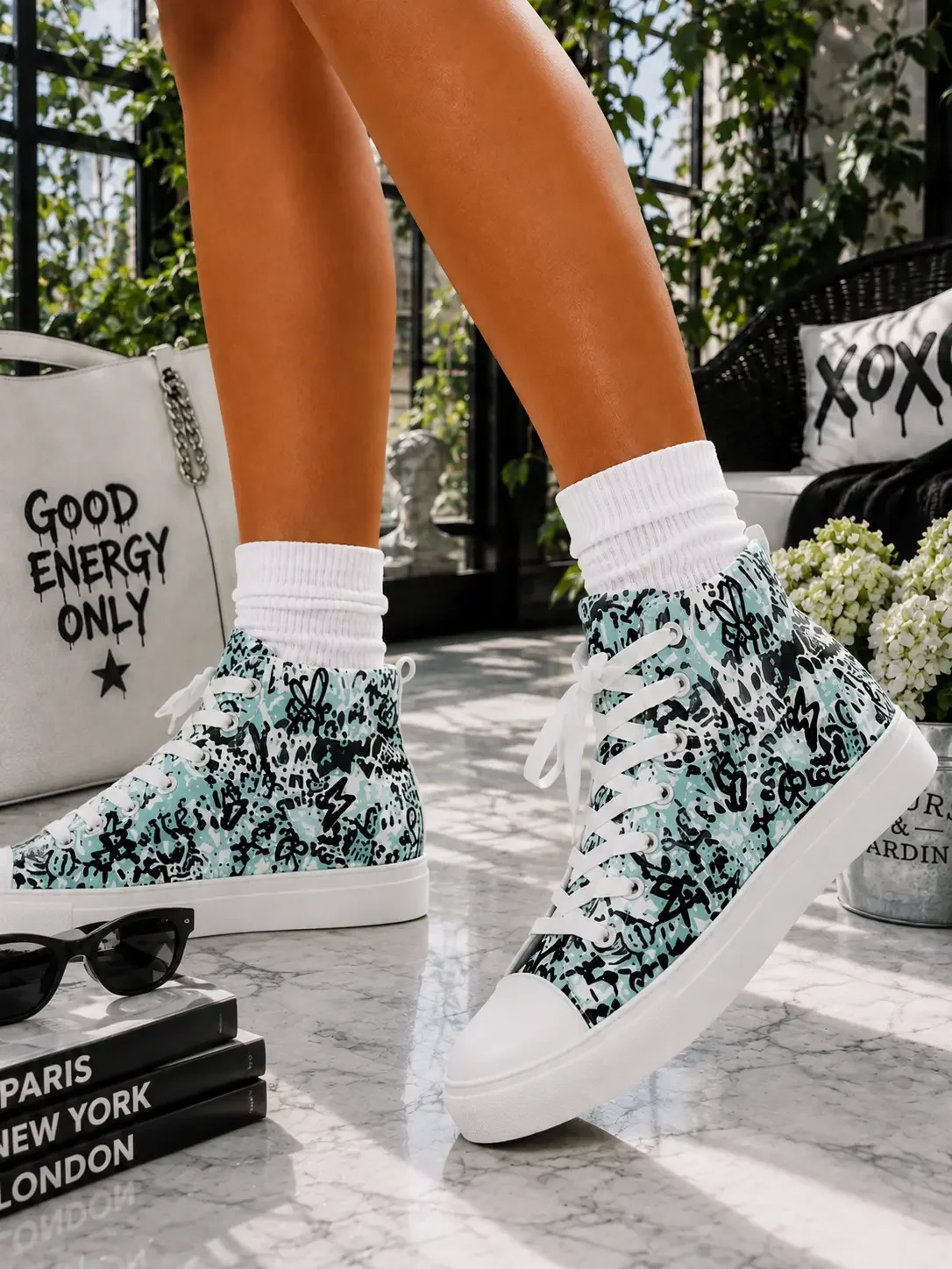 Blue Graffiti High-Top Sneakers
