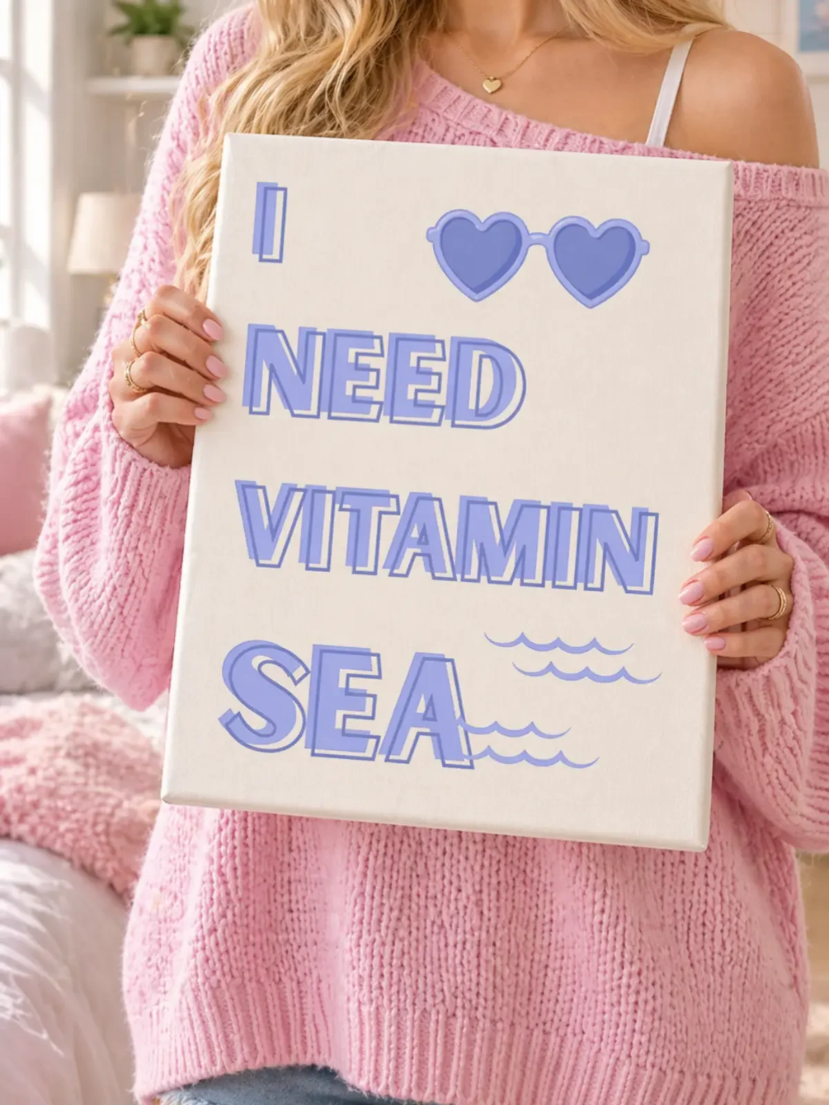 “I Need Vitamin Sea" Blue Coastal Wall Art