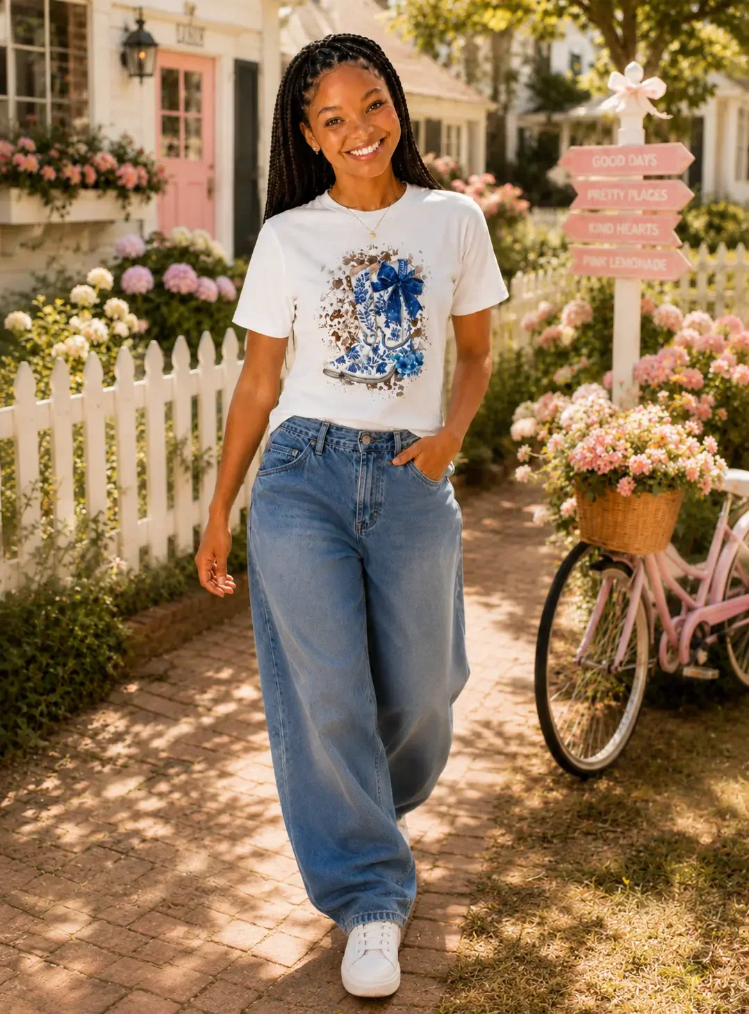 Blue Floral Cowgirl Boots Teens T-Shirt