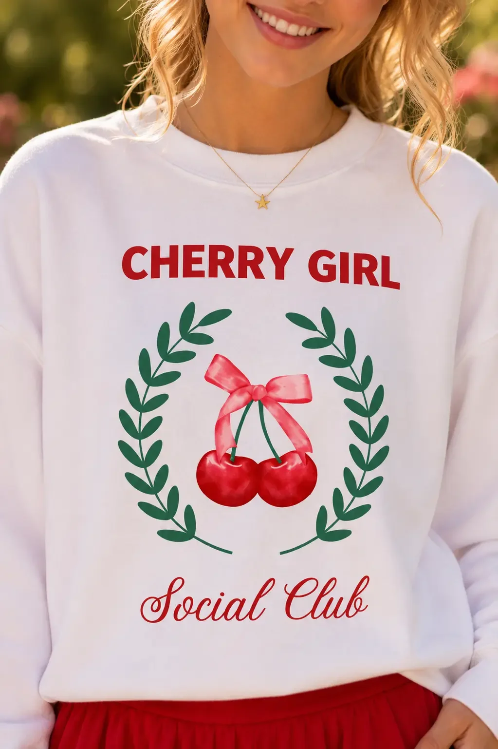 womens-white-cherry-girl-social-club-crewneck-close-up.webp
