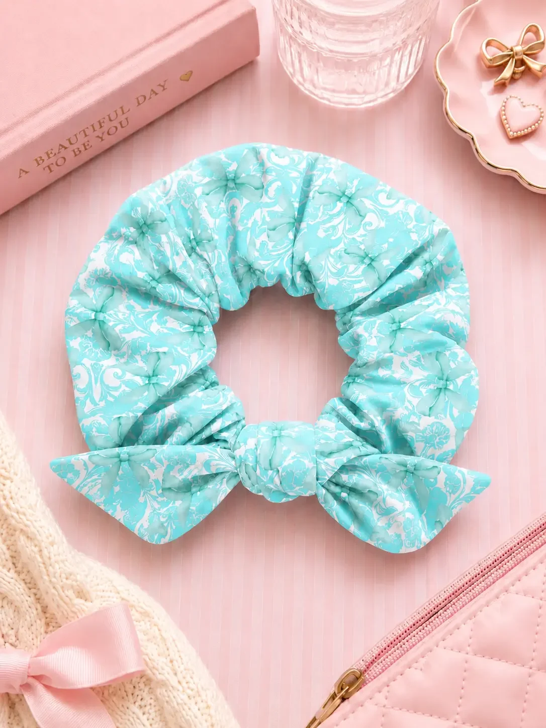 Mint Preppy Girl Social Club Bow Scrunchie