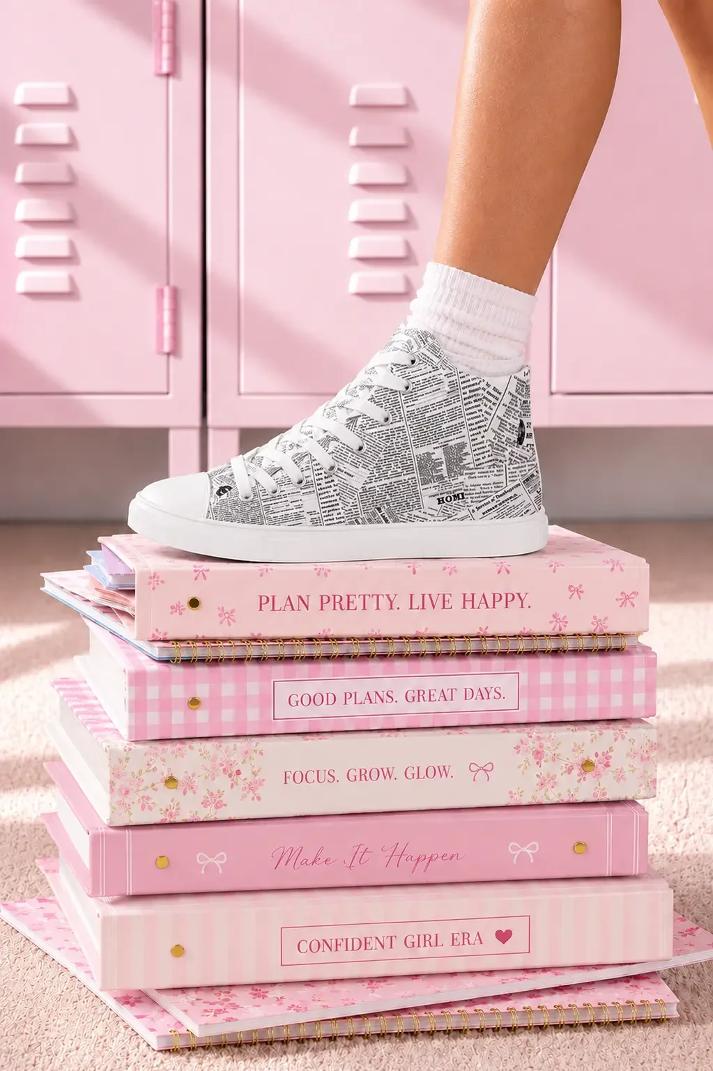 Y2K Newspaper Print High-Top Sneakers