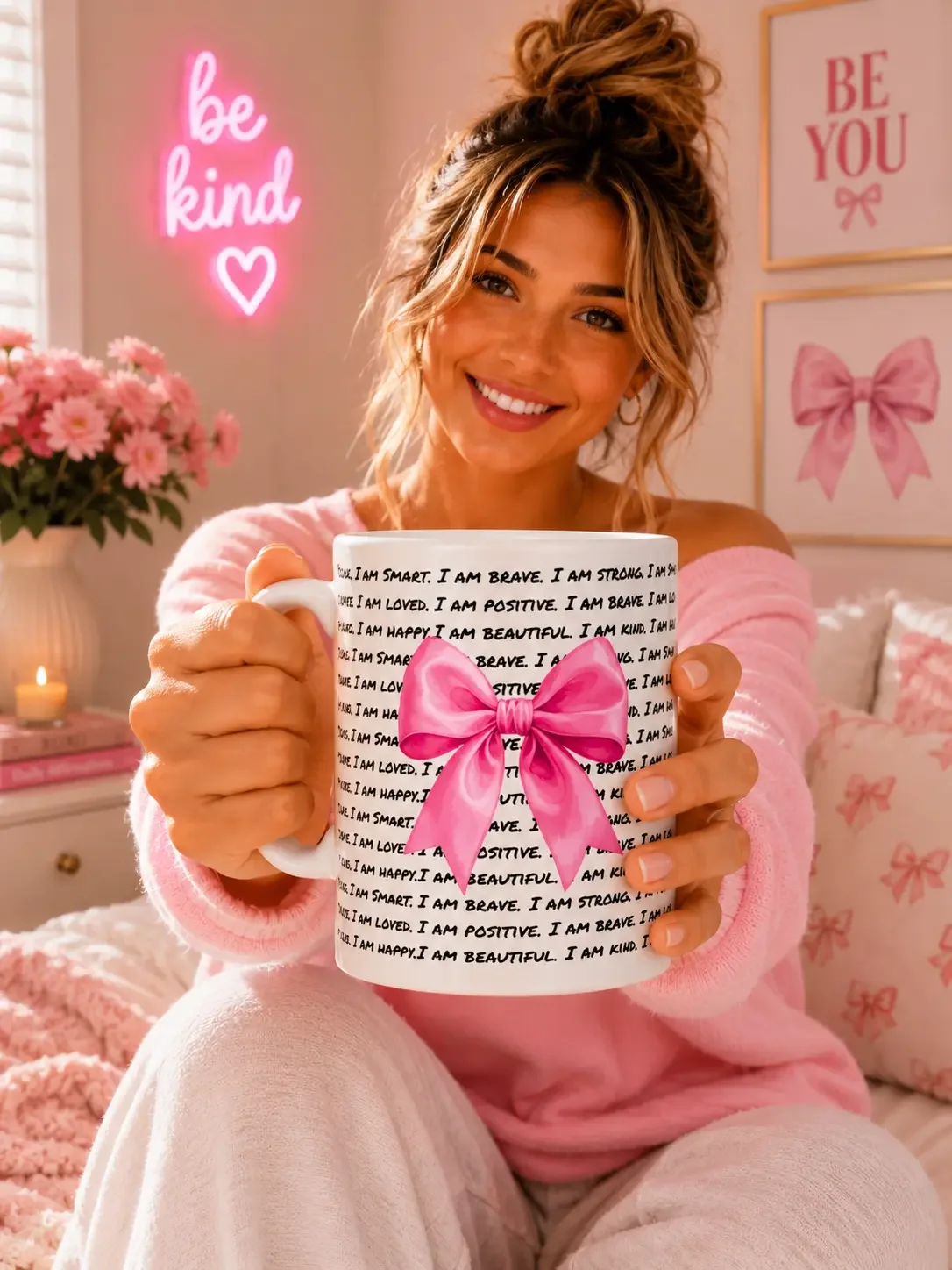 Pink Coquette Bow Affirmation Mug