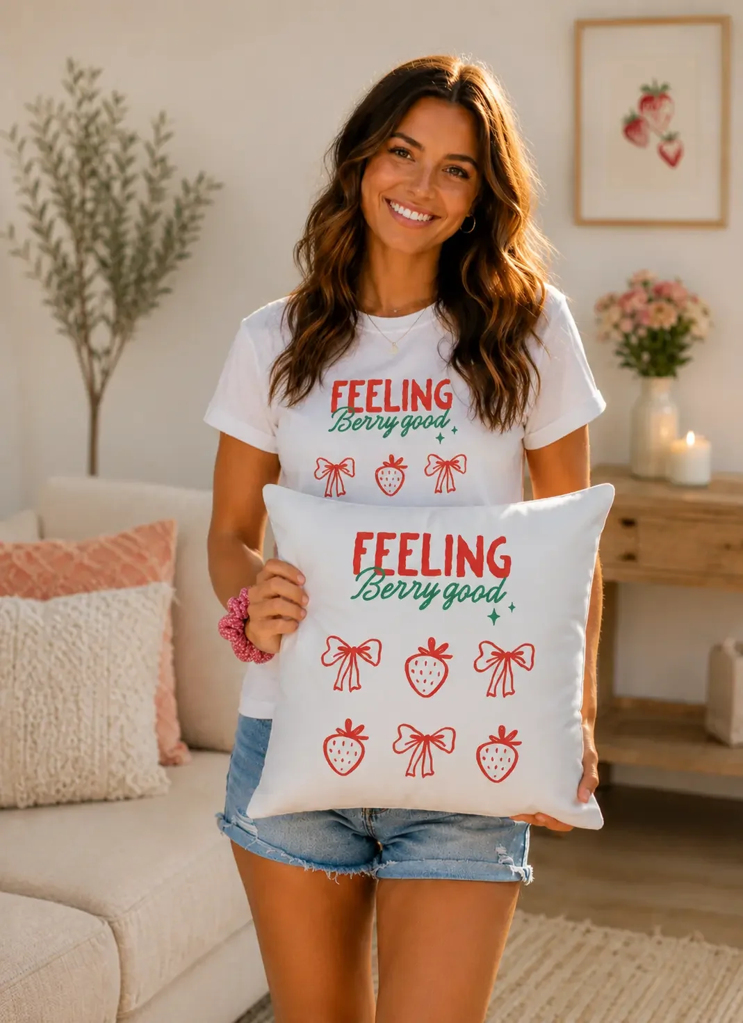 Feeling Berry Good Strawberry Throw Pillow