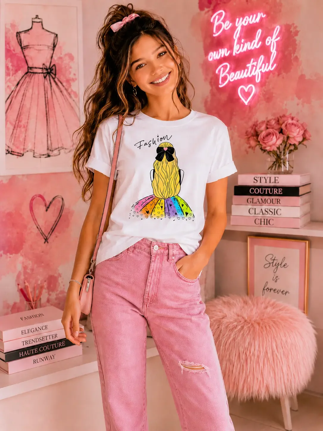 "Fashion" Colorable Girls Graphic T-Shirt