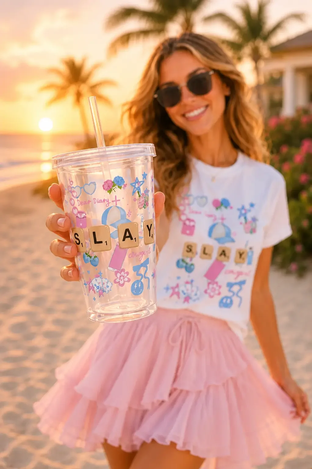 SLAY Pink and Blue Preppy Tumbler
