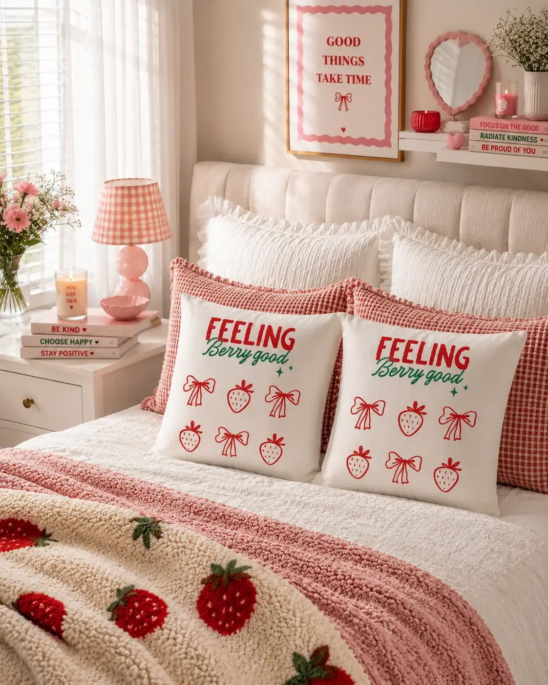 girly-red-and-pink-strawberry-theme-pillows.webp