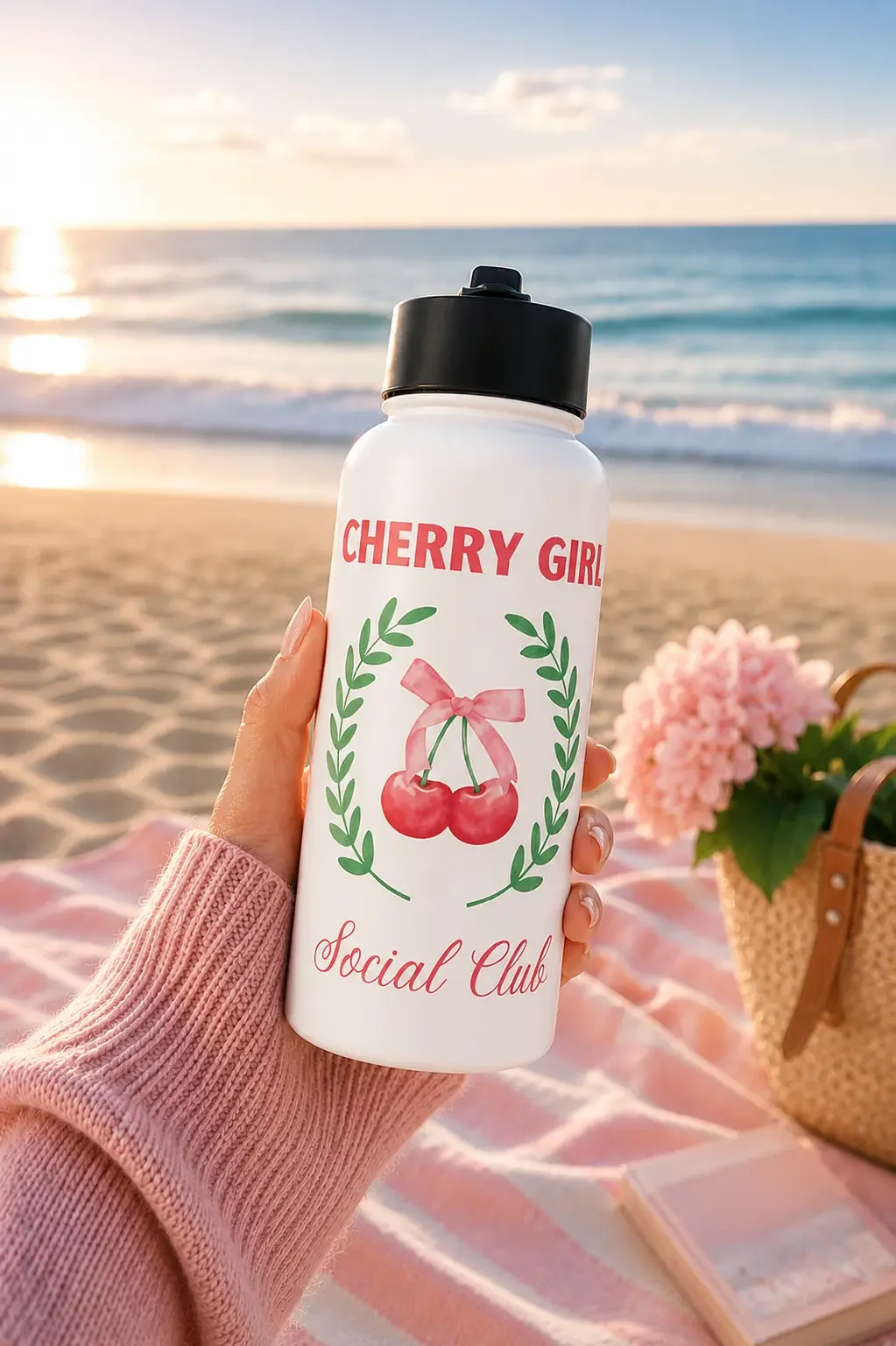 Retro "Cherry Girl Social Club" Water Bottle