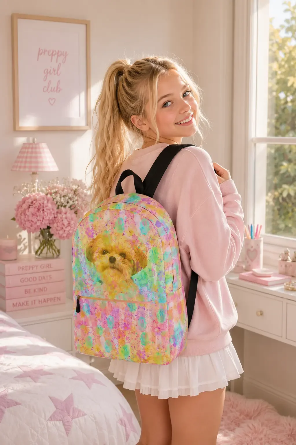 Y2K Vibrant Puppy Preppy Backpack