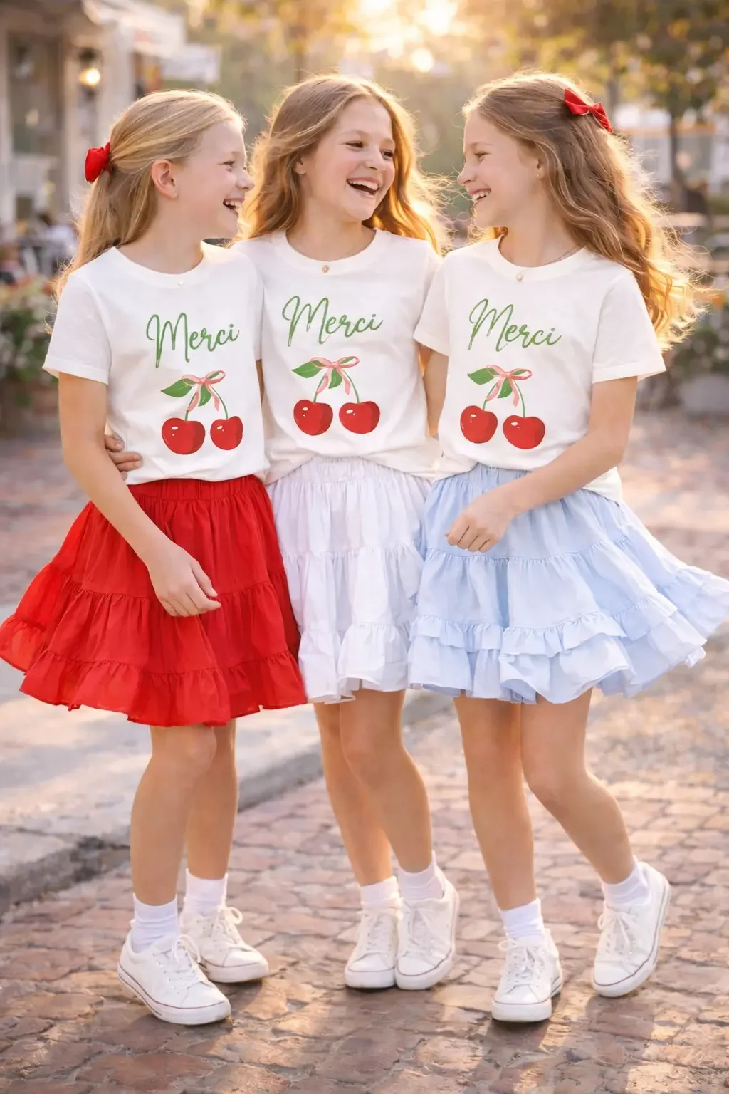 girls-white-merci-cherry-tees-three-friends.webp
