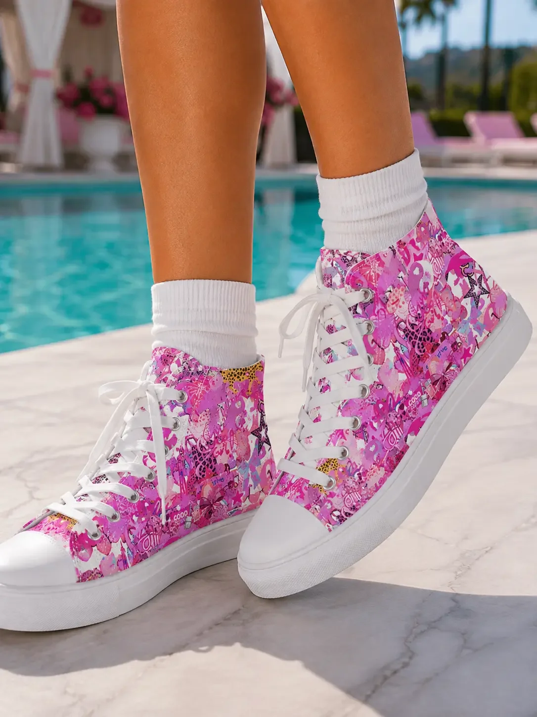 Y2K Collage Hot Pink High Top Sneakers