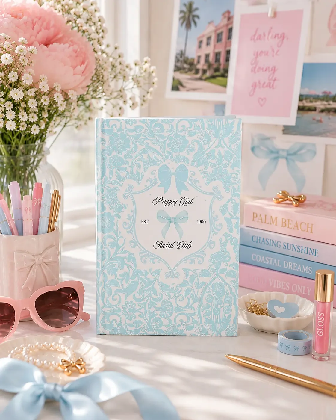 Blue Damask Preppy Girl Social Club Journal