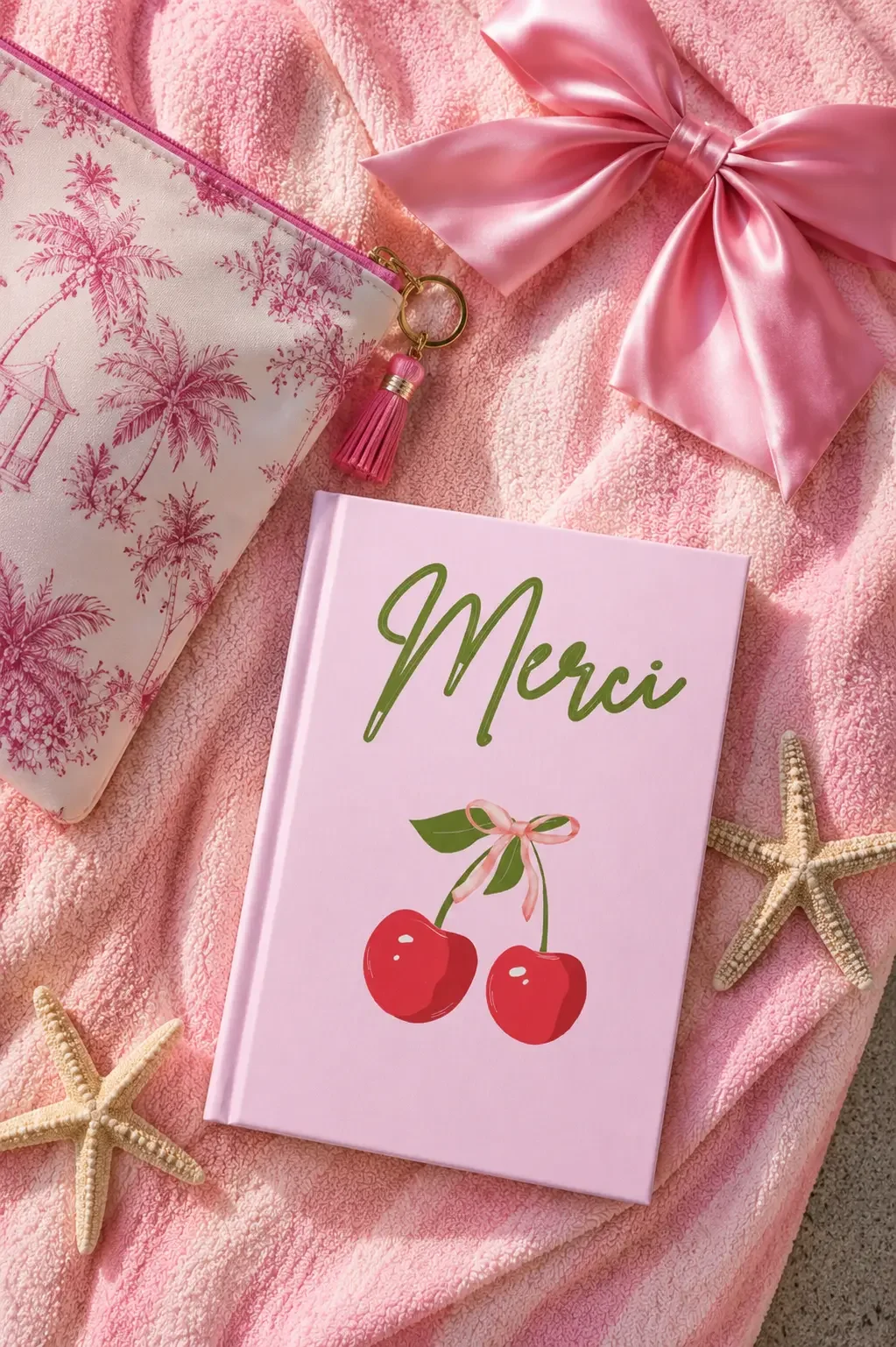 pink-merci-cherry-journal-beach-flatlay.webp