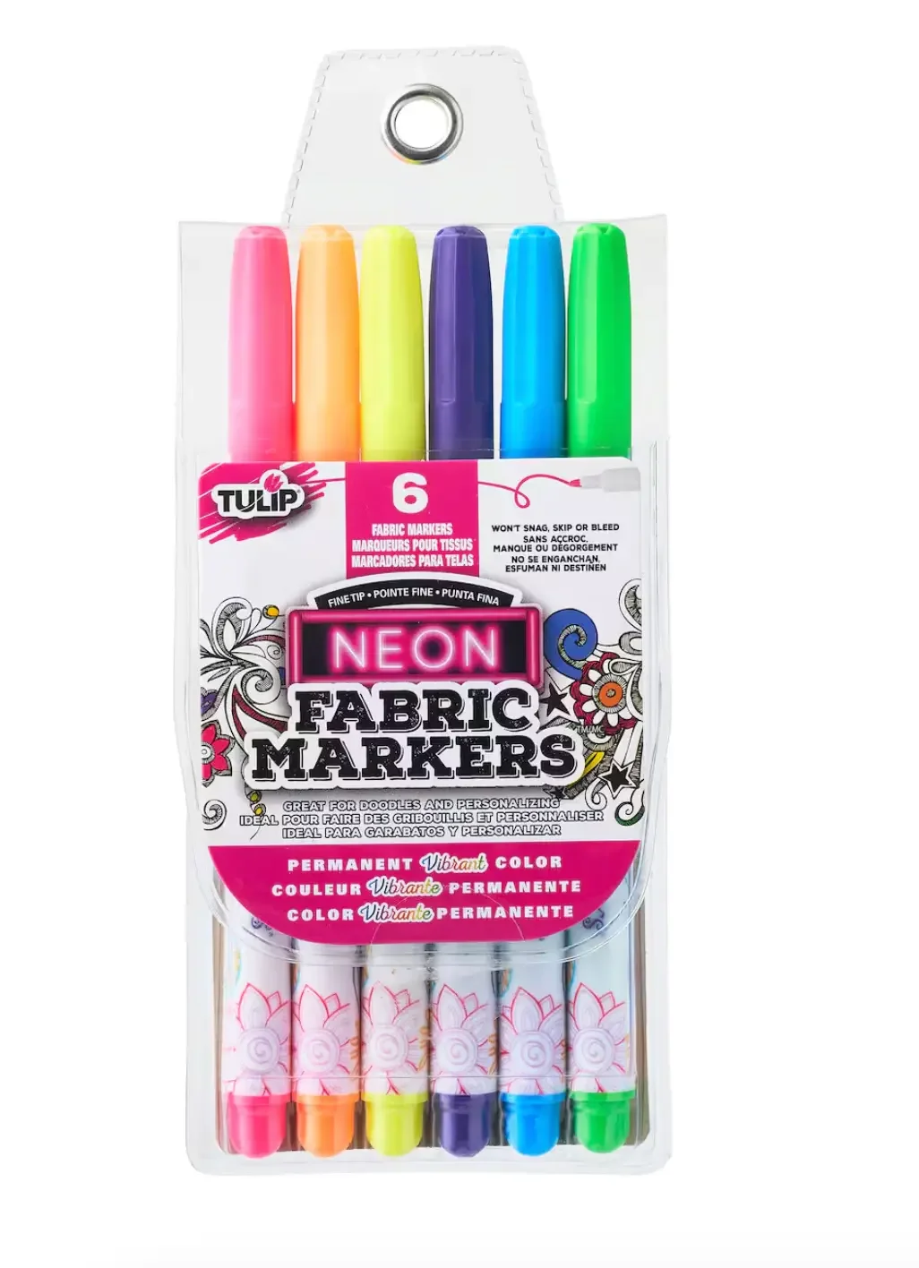 Tulip® Fine-Tip Neon Fabric Markers – Set of 6