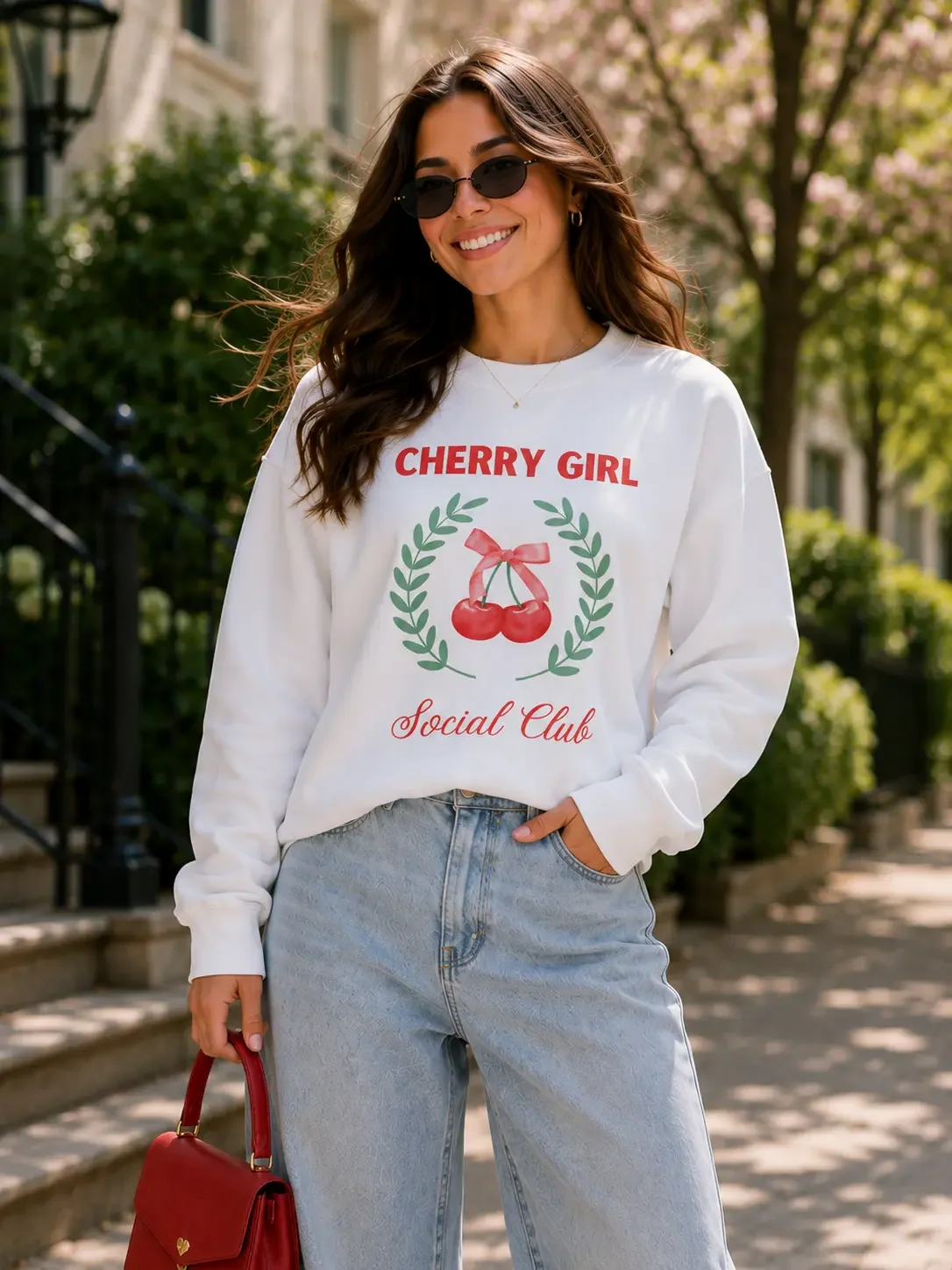 "Cherry Girl Social Club" Teens Crewneck Sweatshirt
