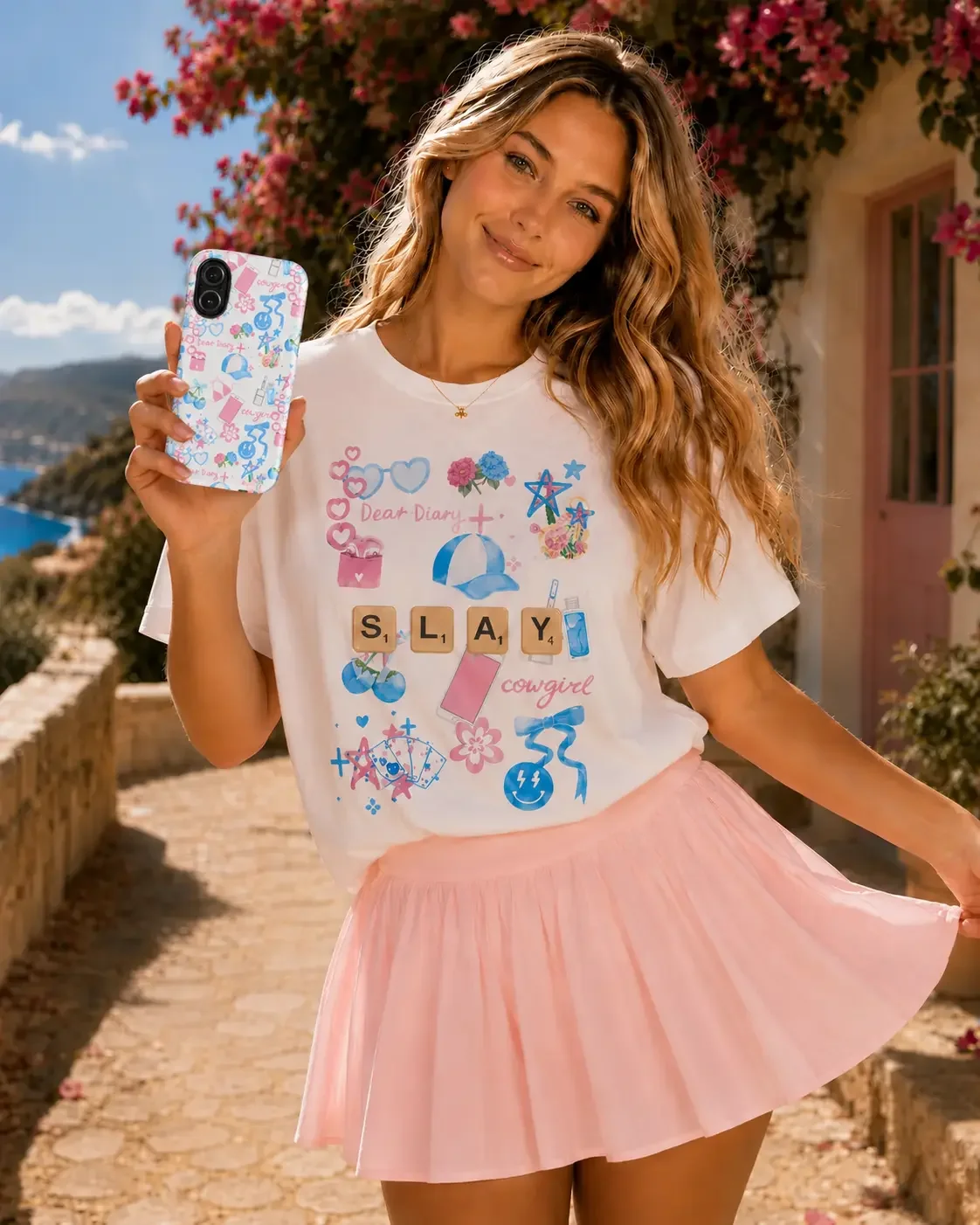 dear-diary-slay-cowgirl-tee-pink-skirt.webp