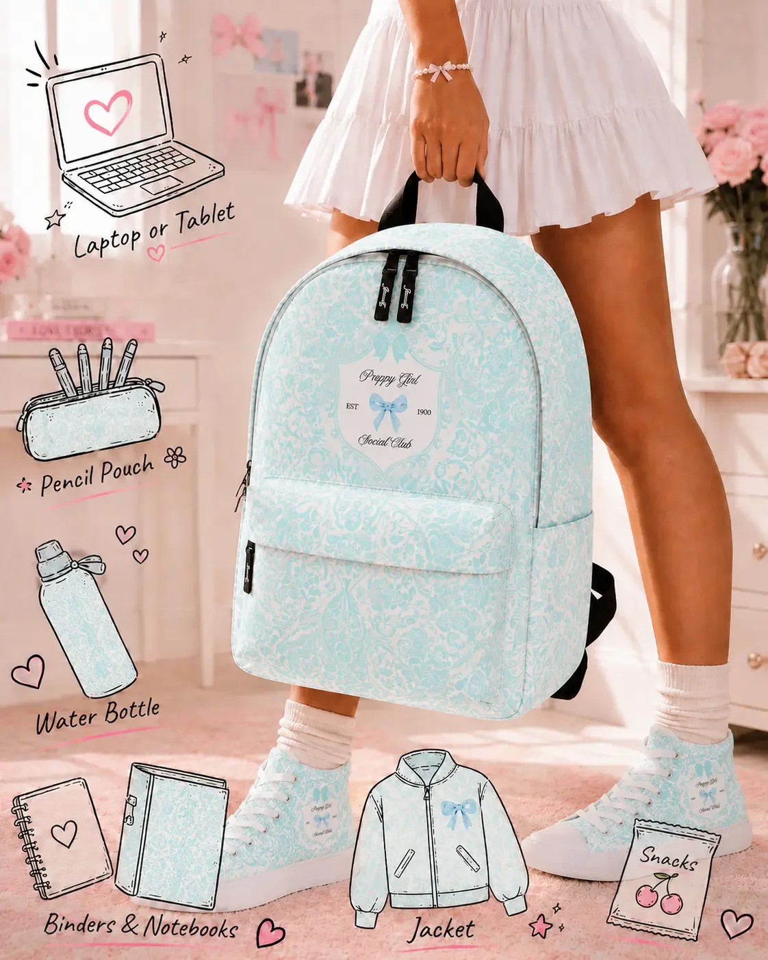 preppy-girl-social-club-blue-backpack-capacity-infographic.webp