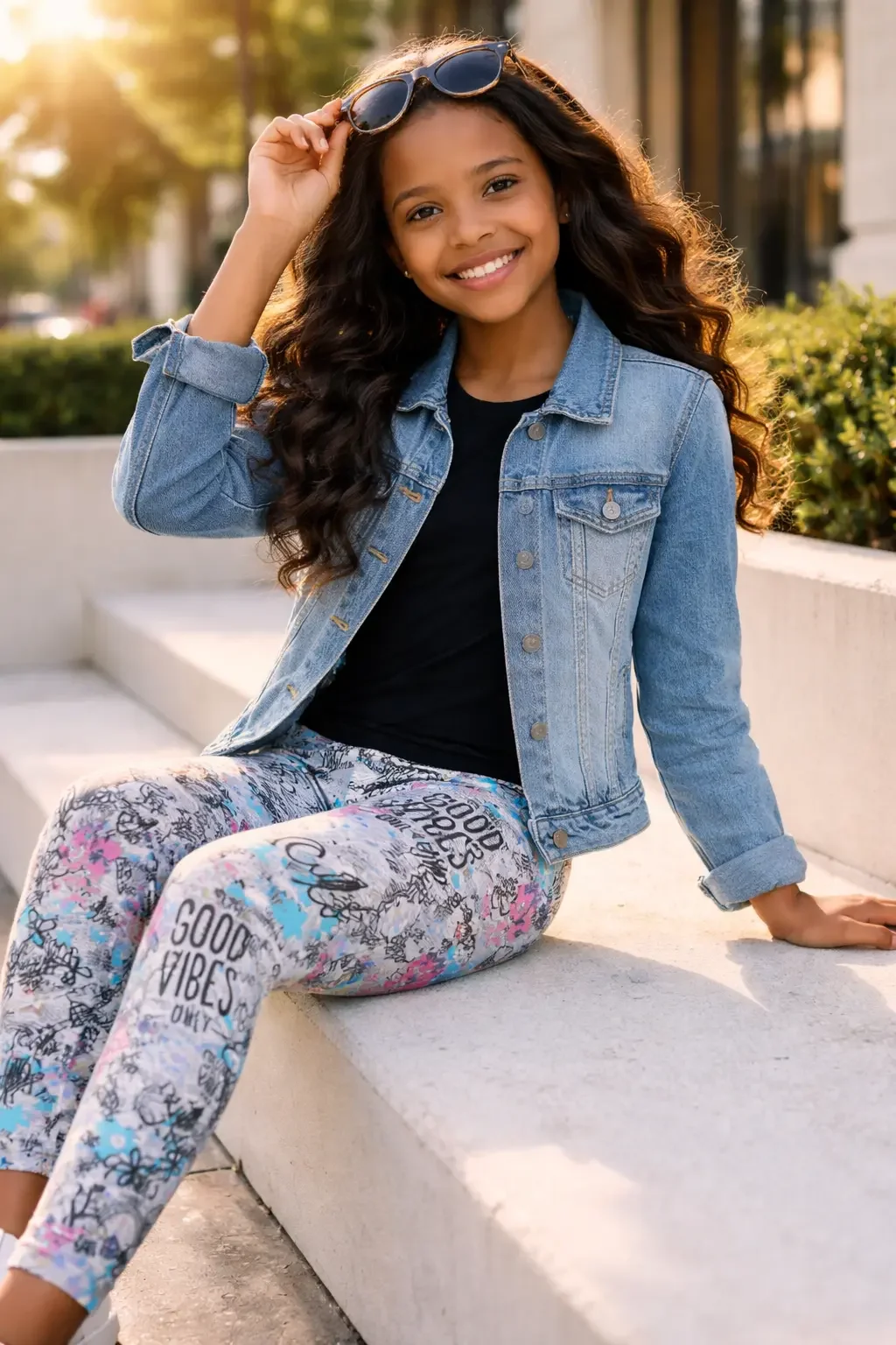 "Good Vibes" Newspaper Graffiti Doodles  Girls Leggings