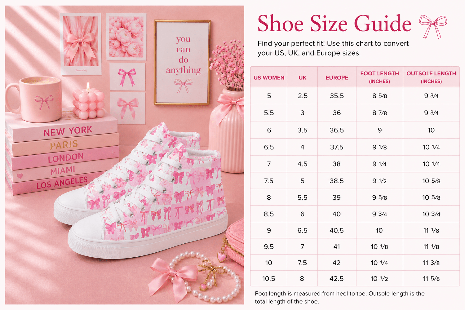 High Top Sneakers Size Chart